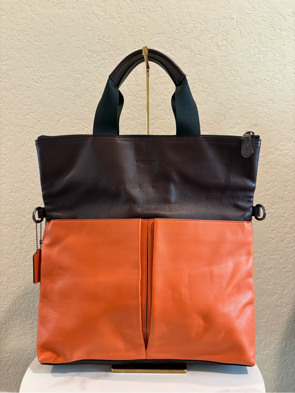 Coach Leather Two-Tone Tote Bag Foldable